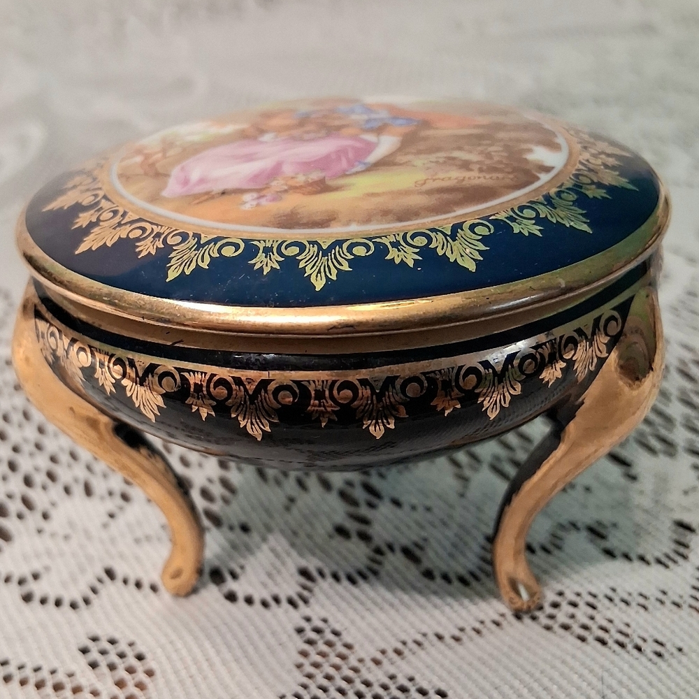 Limoges Cobalt Blue and Gold Accent Trinket Box 3924